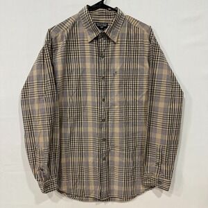 Polo Jeans Co Ralph Lauren Men's L Plaid Shirt Beige Black Long Sleeve Cotton
